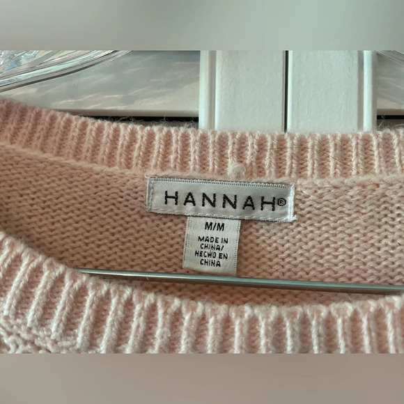 Hannah Open Weave Knit Chevron Sweater Barbie Pink Crew Neck Pastel Size Medium - Picture 2 of 9